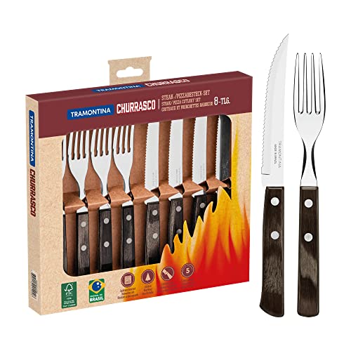 Tramontina Steakbesteck Pizzabesteck, 8-teiliges Set, für 4 Personen, Steakbesteckset, rostfreier Edelstahl, FSC zertifizierter Echtholzgriff, spülmaschinenfest von Tramontina