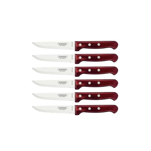 Tramontina Steakmesser Gaucho, Set 6-teilig, Edelstahl, Holzgriff rot, FSC, Mehrfarbig von Tramontina