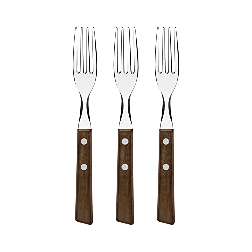 Tramontina TRADICIONAL Steakgabel Set, 3 Stück, Naturholzgriffe, rostfreier Edelstahl, Tafelgabeln, 3-teiliges Set von Tramontina