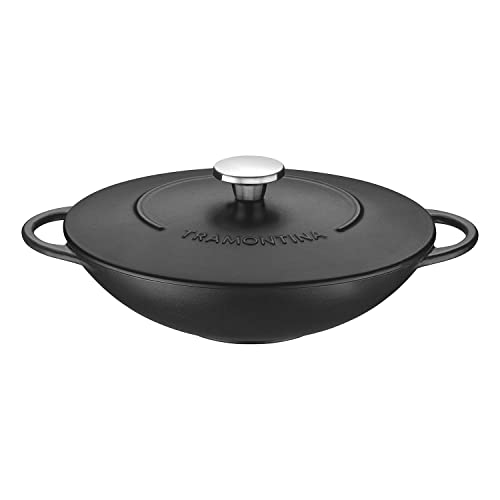 Tramontina TRENTO Wok aus Gusseisen mit Deckel, 5l, Durchmesser 32 cm (Gusseisen Antihaft, Wok Ø 32 cm - 5 L) von Tramontina