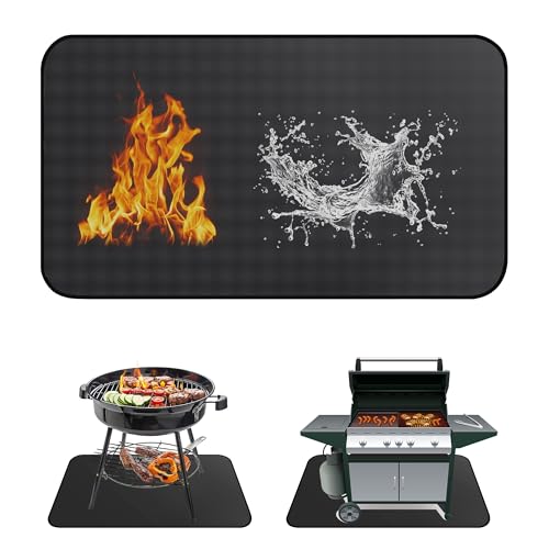 TranRantic Grillmatte für Gasgrill Bodenschutz, 60x105cm Feuerfeste Unterlage, Faltbare Grillunterlage Bodenschutzmatte für BBQ Grills, Wiederverwendbar Grillunterlage für Boden Rasen von TranRantic