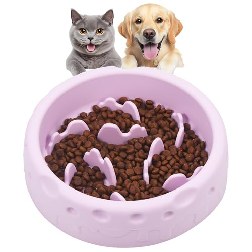 TranRantic Slow Food Hundenapf, Silikon Antischlingnapf Hunde mit Rutschfestem Saugnapfboden und Spirallabyrinth-Design, Sicherer Silikonnapf für Haustierkatzen und -Hunde, gesunde Verdauung(Lila) von TranRantic