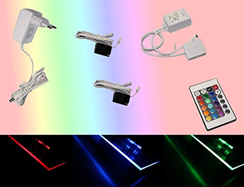 Trango 2er Set 5022-02 RGB Farbwechsel LED Glaskantenbeleuchtung inkl. Fernbedienung Schrankbeleuchtung I Glasbodenbeleuchtung I Vitrinen Beleuchtung I LED Clips I Möbelbeleuchtung von Trango