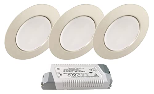 Trango 3er Set G4E-038T dimmbar LED Möbel-Einbaustrahler 12Volt AC/DC inkl. 1x LED-Trafo (12 Volt AC) Einbauleuchte in Chrom, Deckenleuchte zum Austausch G4 Halogen Möbelleuchten, Küchenhaube-Leuchten von Trango