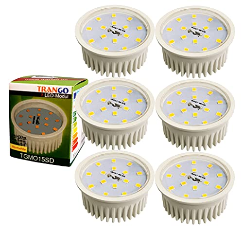 Trango 6er Pack MO15SD*6 Ultra flach 5Watt 3 Stufen dimmbar LED Modul 3000K warmweiß zum Austauschen GU10 & MR16 Halogen Leuchtmittel, Einbauleuchten, Deckenstrahler, Einbaustrahler, Deckenleuchte Trango 6er Pack MO15SD*6 Ultra flach 5Watt 3 Stufen dimmbar LED Modul 3000K warmweiß zum Austauschen GU10 & MR16 Halogen Leuchtmittel, Einbauleuchten, Deckenstrahler, Einbaustrahler, Deckenleuchte von Trango