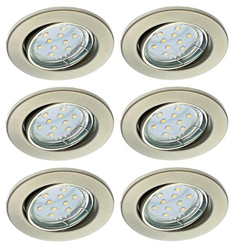 Trango 6er Set 6729-062MOSD LED Einbaustrahler dimmbar Einbauleuchte, Strahler in Nickel matt incl. 6x 3-Stufen dimmbar LED Modul nur 3cm Einbautiefe direkt 230 Volt Deckenlampe Deckenstrahler von Trango