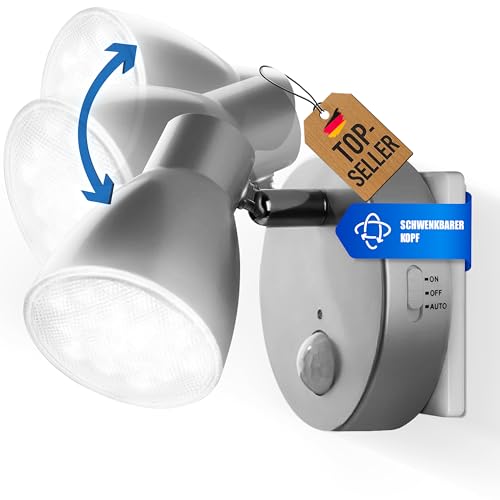 Trango LED Sensor Nachtlicht TG2635-014 in Titan mit Automatikfunktion direkt 230V mit Bewegungssensor I Sicherheitslicht I Steckdose Lampe I Wandlampe I Orientierungslicht I Kinder Nachtlicht von Trango