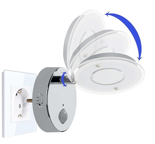 Trango 2636-018 LED Sensor Nachtlicht *NITE* in Chrom mit Automatikfunktion direkt 230V mit Bewegungssensor Sicherheitslicht Steckdose Lampe Wandlampe Orientierungslicht Kinder Nachtlampe von Trango
