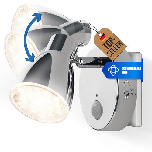 Trango LED Sensor Nachtlicht mit Automatikfunktion direkt 230V mit Bewegungssensor I Sicherheitslicht I Steckdose Lampe I Wandlampe I Orientierungslicht I Kinderlicht (Chrom, 1er *MILO*) von Trango