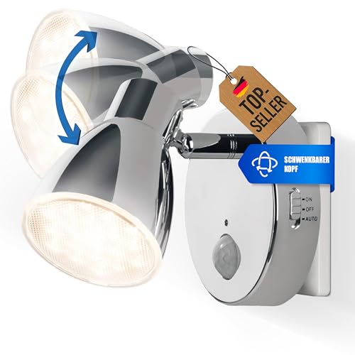 Trango LED Sensor Nachtlicht 2635-018 in Chrom mit Automatikfunktion direkt 230V mit Bewegungssensor I Sicherheitslicht I Steckdose Lampe I Wandlampe I Orientierungslicht I Kinder Nachtlicht von Trango