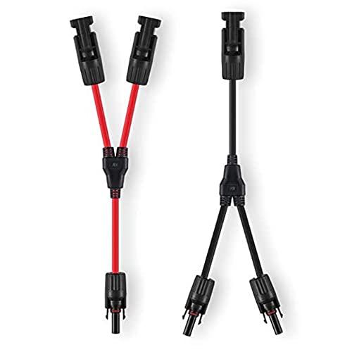 TRANGO 2er Pack je 1x Rot & Schwarz 6mm² Solarmodul Y-Verteiler Solarkabel ST-0126 Solarpanel Verbindungskabel für Parallel-Photovoltaik-Anschluss, Y-Solarstecker inkl. Stecker, Nennstrom: 30A von Trango