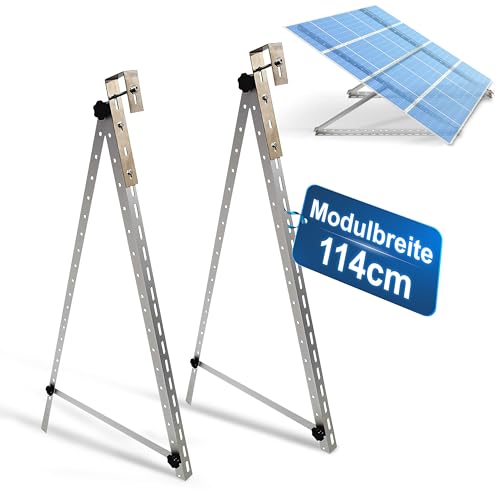 Trango ST-0006S - Solarmodul Alu-Halterung silber - für eckige Balkongeländer - Balkonkraftwerk - Inkl. 2x Edelstahl-Haken - Universalhalterung bis 114cm Panel Breite - Winkel verstellbar von Trango