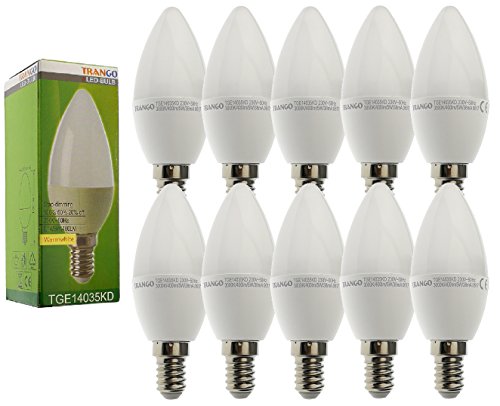 Trango 10er Pack E14035KD*10 LED Birne 3-Stufen dimmbar - 5 Watt - 400 Lumen 3000K Warmweiß - Ersatz für 40W Glühbirne - Kerzen LED Lampe Leuchtmittel mit E14 Fassung Abstrahlwinkel 170° von Trango