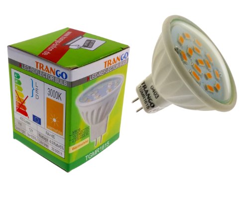 Trango 1er Set MR1615 LED Leuchtmittel 6 Watt 450 Lumen 12-Volt 3000K warmweiß mit MR16 I GU5.3 I G4 Fassung zum Austausch herkömmlicher Halogen Glühlampe, Reflektor Lampe, LED Birnen von Trango