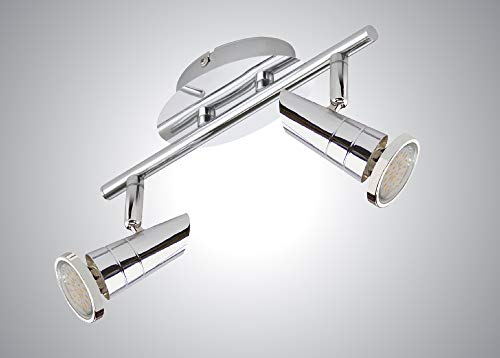 Trango 2-flammig 2001-028 LED Deckenleuchte *ARIEL* inkl. 2x 3 Watt GU10 LED Leuchtmittel in Chrom-Optik I Deckenlampe I Deckenstrahler I Deckenspots I Wohnzimmer Lampe schwenkbar und drehbar von Trango