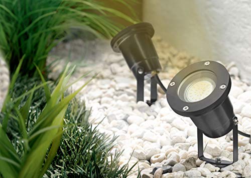 Trango 1-flammig 3078B IP65 LED Gartenstrahler aus Alu-Druckguss Außenleuchte inkl. je 1x GU10 LED Leuchtmittel & 2m Zuleitungskabel Teichlampe, Gartenleuchte, Außenlampe, Außenstrahler von Trango