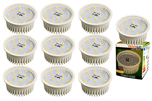 Trango 10er Pack MO15SD*10 Ultra flach 5Watt 3 Stufen dimmbar LED Modul 3000K warmweiß zum Austauschen GU10 & MR16 Halogen Leuchtmittel, Einbauleuchten, Deckenstrahler, Einbaustrahler, Deckenleuchte von Trango