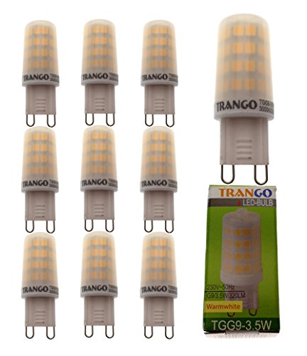 Trango 10er Pack G9-3.5W*10 LED Leuchtmittel G9 Fassung 3.5 Watt - 3000K warmweiß zum Austausch G9 Halogen Leuchtmittel 28W - 40W Halogen Birne, Kein Flackern AC 220-240V - 360°Abstrahlwinkel Trango 10er Pack G9-3.5W*10 LED Leuchtmittel G9 Fassung 3.5 Watt - 3000K warmweiß zum Austausch G9 Halogen Leuchtmittel 28W - 40W Halogen Birne, Kein Flackern AC 220-240V - 360°Abstrahlwinkel von Trango