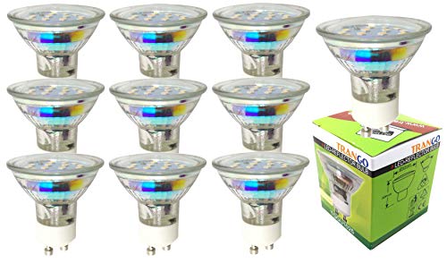 Trango 10er Pack 3-Stufen dimmbar GU1015SD*10 LED GU10 Leuchtmittel 5 Watt 3000K warmweiß ideal für Lampen mit GU10 Fassung, Einbauleuchten, Deckenstrahler, Einbaustrahler, Deckenlampen, Deckenleuchte von Trango