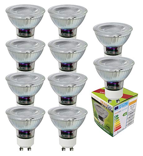 Trango 10er Pack GU10CWSD*10 Tageslicht Weiß 6000K 5 Watt 3-Stufen dimmbar GU10 LED Leuchtmittel zum Austauschen GU10 & MR16 LM für Einbauleuchte, Einbaustrahler, Deckenleuchte, Spots von Trango