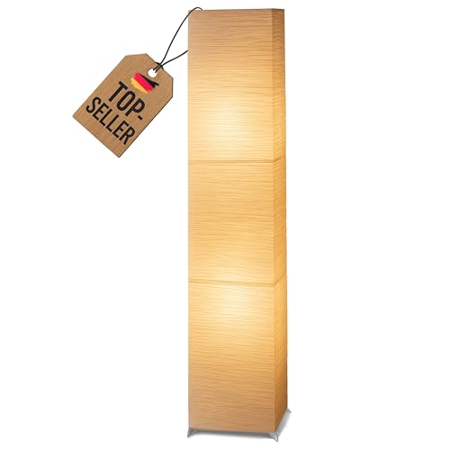 Trango LED Stehlampe OSLO – 125 cm hoch, eckig – Reispapier-Lampenschirm in Beige – inkl. 2x E14 LED 5W warmweiß – modernes Design von Trango
