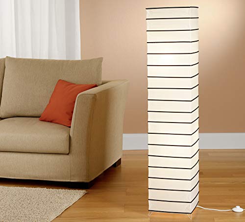 Trango 1215L Modern Design LED Reispapier Stehlampe *ASIA* Wohnzimmer Lampe in Eckig mit schwarzen Deko-Stäben 125cm Hoch incl. 2x E14 LED Leuchtmittel als Wohnzimmer Deko Lampenschirm Stehleuchte von Trango
