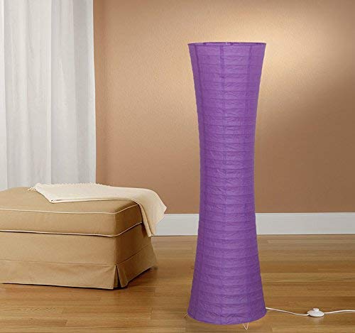 Trango 1229-030PL Design LED Reispapier Stehlampe *SWISS* Reispapierlampe *HANDMADE* Stehleuchte mit LILA Lampenschirm inkl. 2x E14 LED Leuchtmittel, Form: Rund, Höhe: 125cm, Wohnraumlampe, Standlampe von Trango