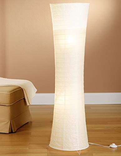 Trango 1229L Design LED Reispapier Stehlampe *SWISS* Reispapierlampe *HANDMADE* Stehleuchte mit weißem Lampenschirm inkl. 2x E14 LED Leuchtmittel, Form: Rund, Höhe: 125cm, Wohnraumlampe, Standlampe von Trango