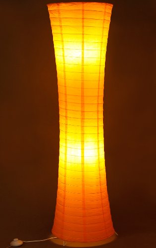 Trango 1230 Reispapier Stehlampe *ORAN* Reispapierlampe *HANDMADE* Stehleuchte mit orangefarben Lampenschirm inkl. 2x E14 Fassung für LED - H: 125cm Wohnraumlampe, Standlampe (ohne Leuchtmittel) von Trango
