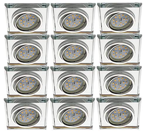 Trango 12er Set *CRYSTAL* 6729S-12MOSD LED Deckenstrahler aus Echtglas inkl. 12x 5 Watt 3-Stufen dimmbar LED Modul 3cm Einbautiefe 3000K warmweiß Einbauleuchte, Einbauspot, Deckenleuchte von Trango