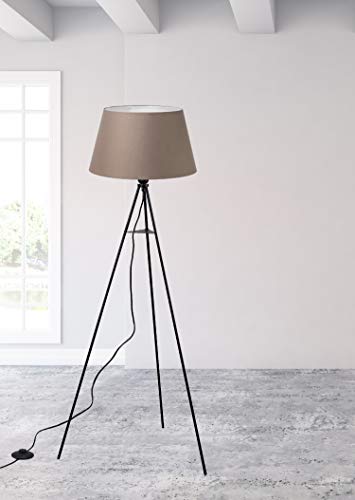 Trango 1522BL Design Tripod Stehleuchte *BROWNIE* inkl. E27 LED Leuchtmittel warmweiß mit Stofflampenschirm in Braun I Lampenstativ Dreibeinig Höhe: 150cm Wohnraum Stehlampe I Schlafraum Standlampe von Trango