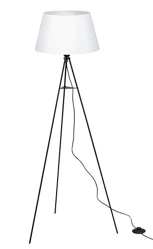 Trango 1522WL Design Tripod Stehleuchte *WHITNEY* inkl. E27 LED Leuchtmittel warmweiß mit Stofflampenschirm in Weiß I Lampenstativ Dreibein Höhe: 150cm Wohnraum Stehlampe I Schlafraum Standlampe von Trango