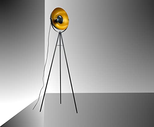 Trango 1523 *Tripod Vintage* Stehleuchte inkl. E27 Fassung & 180cm Kabel mit Trittschalter, Metall Lampenschirm Schwarz-Gold-Matt - Höhe: 170cm Stehlampe, Wohnzimmerlampe ohne Leuchtmittel von Trango