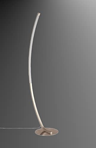 Trango 1525 Stufenlos dimmbar Stehlampe in Edelstahl-Optikt 15 Watt – 1300 Lumen – 3000K warmweiß LED Modul Serie *ARC* Höhe: 150cm Standlampe - Wohnzimmer Leuchte mit weißes satiniertes Lampenschirm von Trango