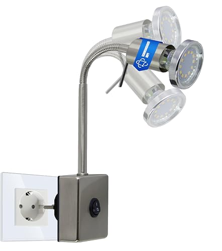 Trango 1er Pack 2607 LED Steckerleuchte *SKY* Nachtlicht in Edelstahl-Look inkl. 1x 3000K warmweiß LED Leuchtmittel & ON/OFF Schalter Wandlampe Küchen Steckerlampe Trango 1er Pack 2607 LED Steckerleuchte *SKY* Nachtlicht in Edelstahl-Look inkl. 1x 3000K warmweiß LED Leuchtmittel & ON/OFF Schalter Wandlampe Küchen Steckerlampe von Trango