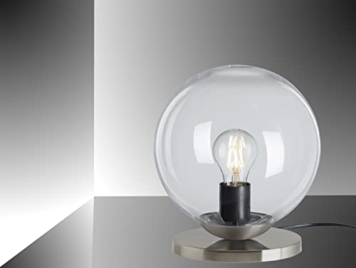 Trango 1er Pack 7010C Retro Nachttischlampe *SUN* Glaskugel Tischleuchte in klar inkl. Kabelschalter & E27 Lampenfassung, Fensterbank Leuchte, Nachttischleuchte, Schreibtischleuchte, Tischlampe von Trango