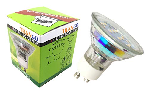 Trango 1er Pack GU1025 GU10 LED Leuchtmittel mit - 3 Watt - 3000K warmweiß zum Austausch GU10 & MR16 Halogen Leuchtmittel, für Einbauleuchten, Deckenstrahler, Einbaustrahler, Deckenleuchte, Spots von Trango
