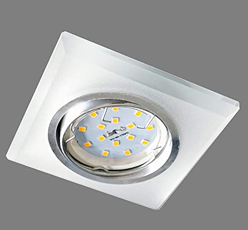 Trango 1er Set *CRYSTAL* Deckenstrahler 6729(S)-01-5WAK aus Glas satiniert inkl. 1x 5 Watt GU10 LED-Leuchtmittel 3000K warmweiß Einbauleuchte, Einbaustrahler, Deckenleuchte, Badleuchte von Trango