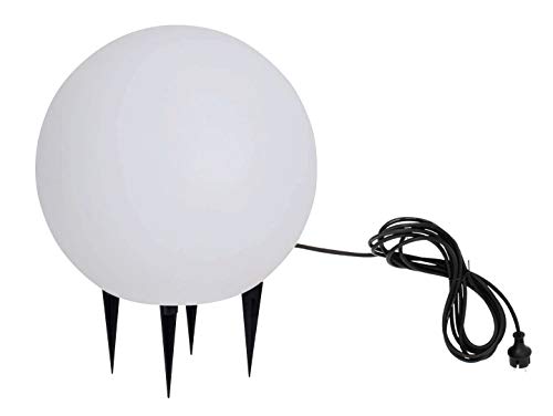 Trango 1er Set 200W IP65 Gartenkugel 20cm Durchmesser in Weiß matt *SNOW* inkl. ca. 5 Meter IP44Kabel mit 1x E27 Fassung, Kugelleuchte, Gartenleuchte, Leuchtkugel, Außenleuchte ohne Leuchtmittel von Trango
