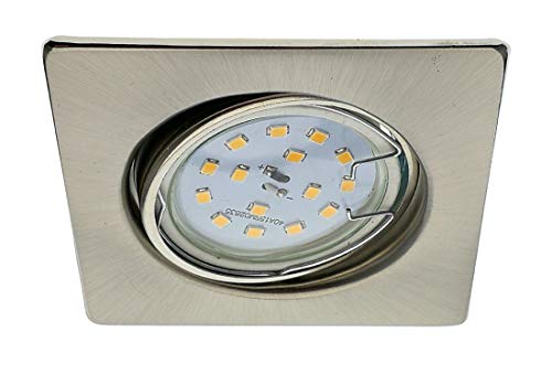 Trango 1er Set Einbaustrahler 6729-012SMO in Nickel matt Eckig Einbauleuchte, Deckenspots, Deckenstrahler, Einbauspots inkl. 1x 5 Watt 3000K warmweiß LED Modul Ultra Flach nur 3cm Einbautiefe von Trango