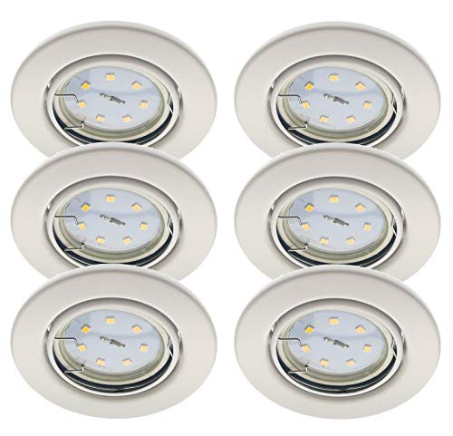 Trango 6er Set Einbaustrahler in Weiß Rund 6729-066M3-12V incl. 6x 3W LED Modul 12Volt AC/DC nur 3cm Einbautiefe zum Ersetzen 12Volt MR16 & G4 Halogen Leuchtmittel von Trango