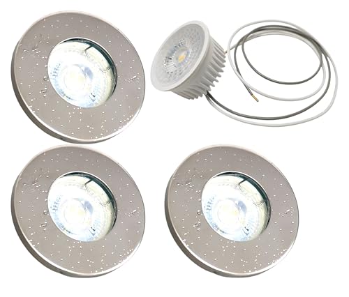 Trango 3er Set IP65 Einbaustrahler 6729IP65-038MCSD-C in Chrom Edelstahl inkl. 3x 5W mit je 75cm Kabel 3-Stufen dimmbar LED Modul 3000K warmweiß Dusche, Bad Einbauleuchte, Deckenstrahler, Deckenlampe von Trango