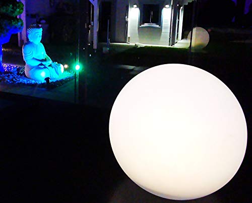 Trango 1er Set SO-001 IP44 LED-Solarleuchte in 20cm Durchmesser Weiß matt mit 3000K warmweiß LED & RGB Farbwechsel LED *SNOWY* Solarkugel Leuchte Leuchtkugel, Außenleuchte, Kugellampe, Gartenleuchte von Trango