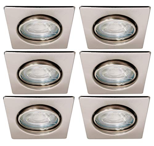 Trango 6er Set Einbaustrahler in Nickel matt Eckig 6729-062SMOCOBSD inkl. 3 Stufen dimmbar Ultra Flach LED Modul 3000K warmweiß, Einbauleuchte, Deckenspot, Einbauspot, Deckenleuchte von Trango