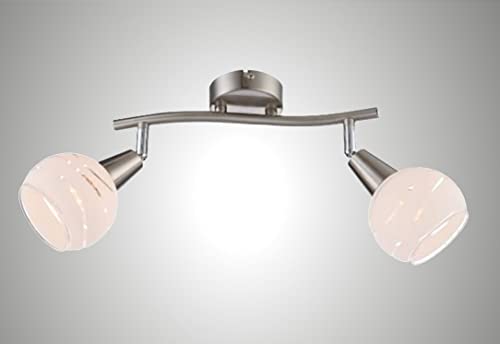 Trango 2-flammig 1001-22SD LED Deckenleuchte dimmbar Deckenlampe in Edelstahl-Look mit Design Gläsern inkl. 2x LED Leuchtmittel 3000K warmweiß, Deckenstrahler, Wohnzimmer Lampe, Spots schwenkbar von Trango