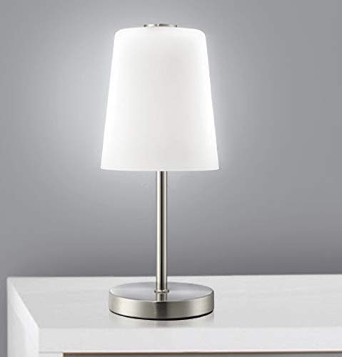 Trango 2017-95T stufenlos dimmbar LED Schreibtischlampe in Nickel matt mit satinierte Glasschirm*BOSTON* Tischleuchte, Nachttisch & Fensterbank Lampe inkl. je 1x 5 Watt LED Modul 3000K warmweiß von Trango