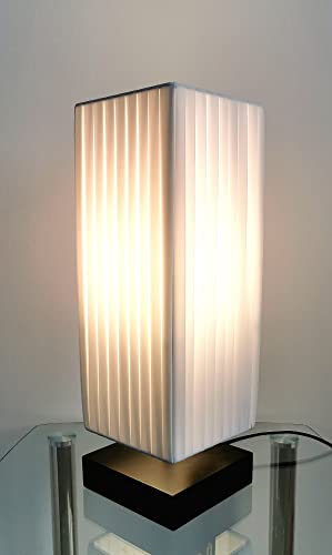 Trango 2021-5W Design Plissee Tischleuchte in Eckig & schwarz Holzfuß *NIZZA* Tischlampe inkl. 1x 5 Watt E27 LED Leuchtmittel, Nachttischlampe H: 41cm Fensterbank Lampe, Schreibtischleuchte, Leselampe von Trango
