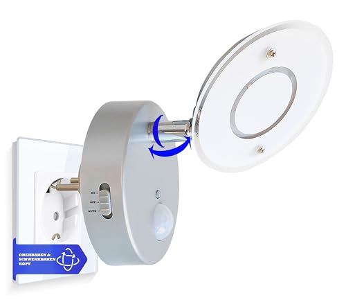 Trango 2636-014 LED Sensor Nachtlicht *NITE* in Silber mit Automatikfunktion direkt 230V mit Bewegungssensor I Sicherheitslicht I Steckdose Lampe I Wandlampe I Orientierungslicht I Kinder Nachtlampe von Trango