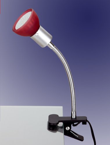 Trango 2989-012 LED Klemmleuchte *EASY* Tischlampe I Leseleuchte I Clip Lampe mit rotem Glas Lampenschirm, Klemmspot I Nachtlicht I Schreibtischlampe inkl. 1x GU10 3000K warmweiß LED Leuchtmittel von Trango