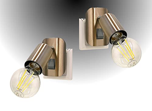 Trango 2er Pack 11-260 LED Steckerleuchte inkl. je 1x 8 Watt 3000K warmweiß E27 LED Leuchtmittel in Edelstahl-Optikt *ANNA* Leselampe, Küchenlampe, Nachtlicht, Wandlampe, Küchenlampe, Steckerlampe von Trango